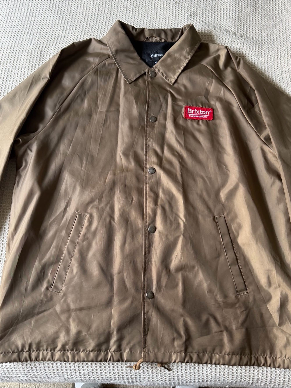 Brixton Gold Windbreaker Coach Jacket with Red Logo Patch